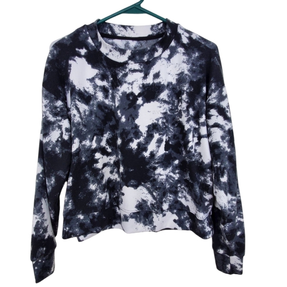 Jenni Intimates Black & White Tie Dye Knit Sweater Lightweight Oversized Size XS